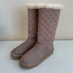 Michael Kors Dark Khaki Sandy Quilted Suede/Fur Winter Boots Woman’s 8M